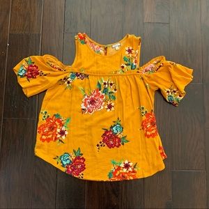 Gold Floral Cold Shoulder Top